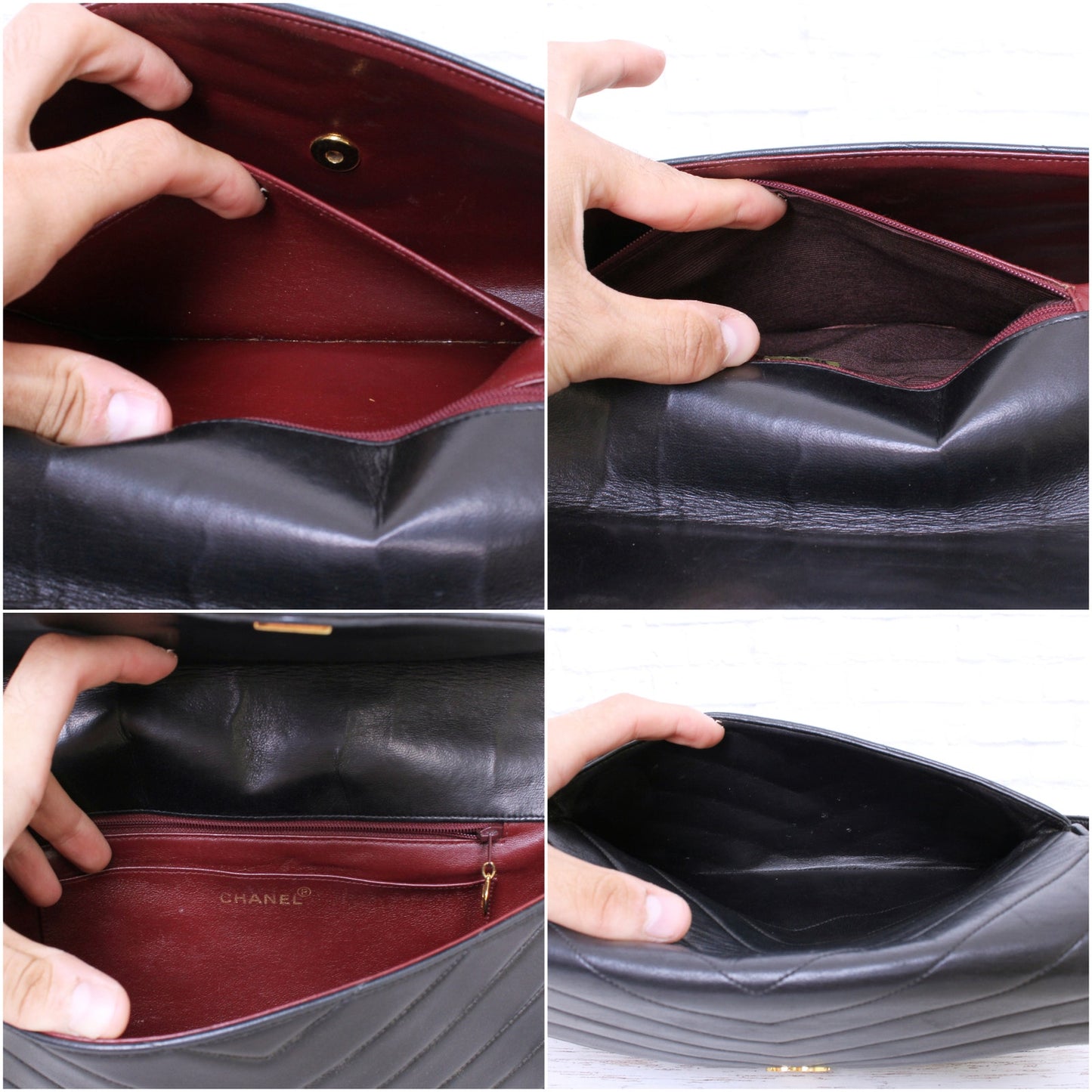 Chanel Envelope Flap V Stitch Black Lambskin Leather Shoulder Bag Purse A4747