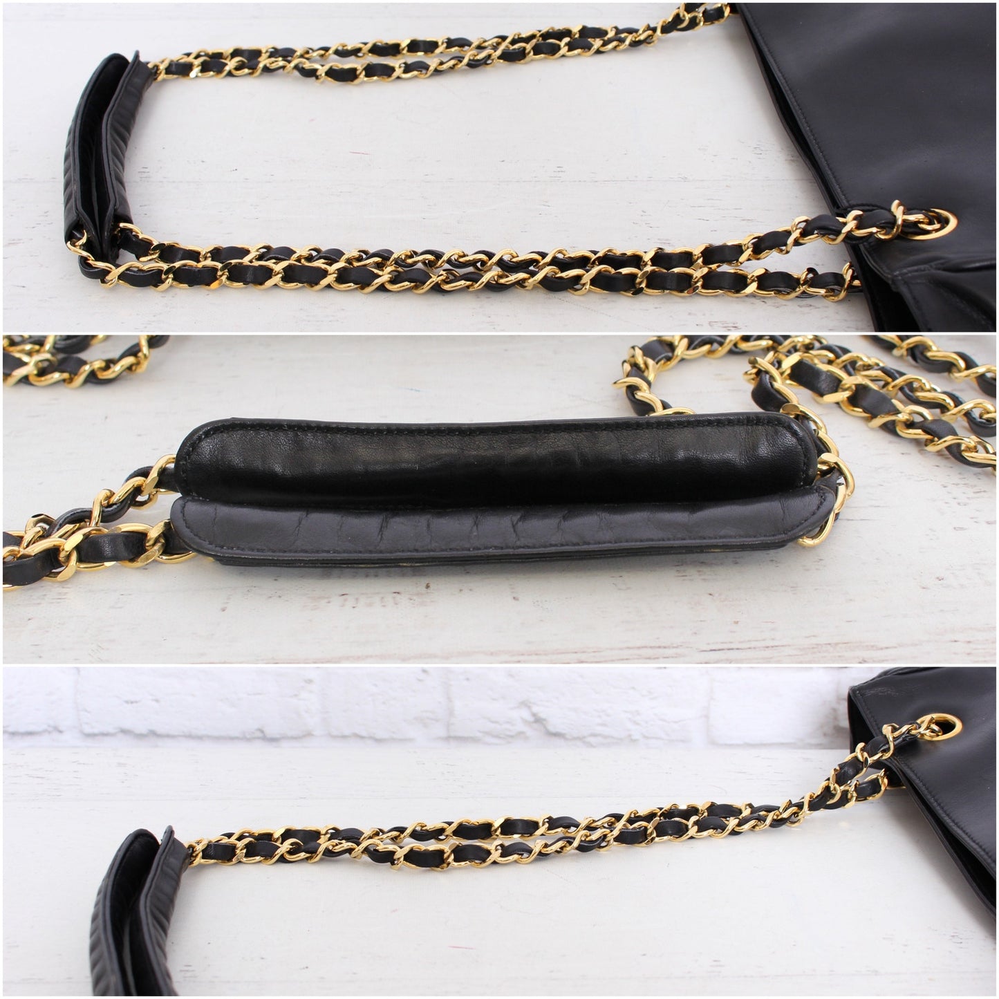 Chanel Quilted Black Lambskin Chain Tote Leather Shoulder Handbag Purse A5036