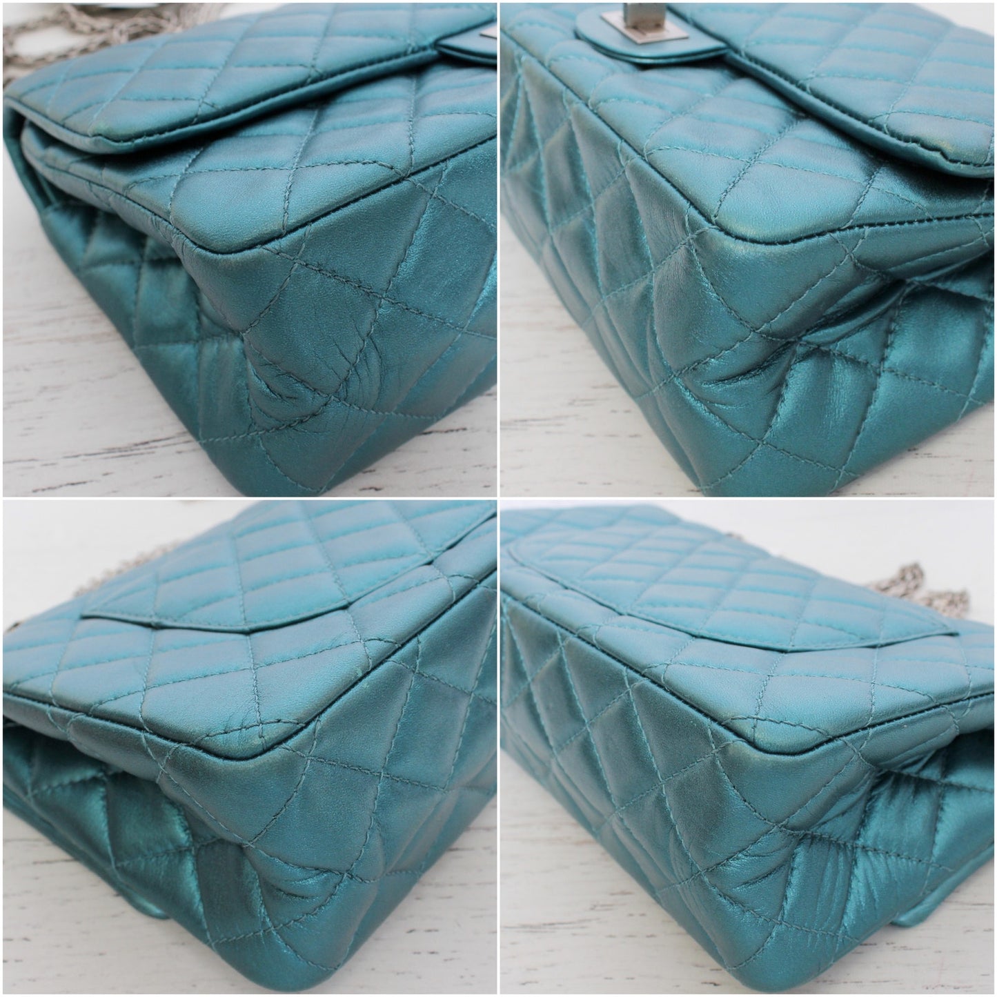 Chanel Classic Double Flap Reissue Metallic Teal Green Leather Crossbody A4713