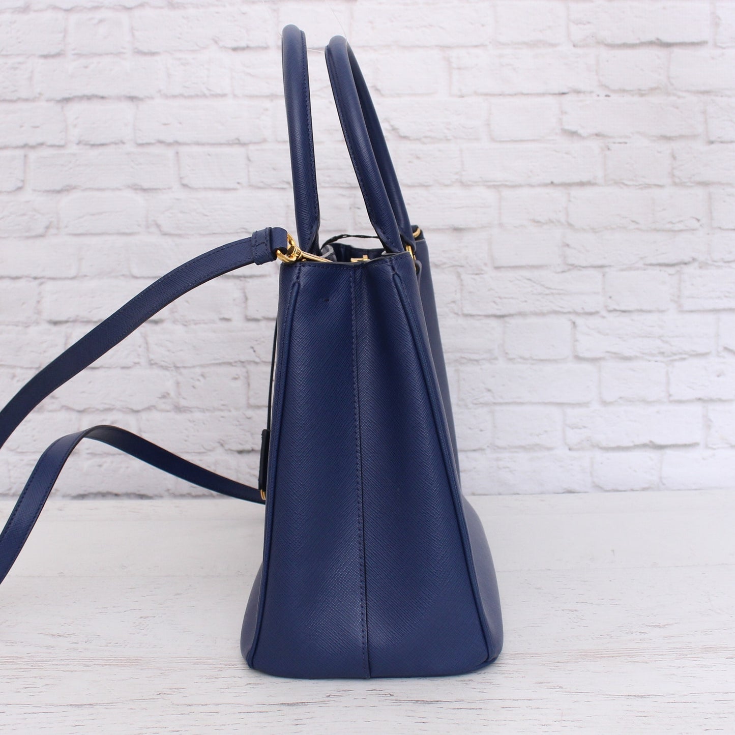 Prada Galliera Blue Saffiano Crossbody Leather Strap Satchel LV Purse A4939
