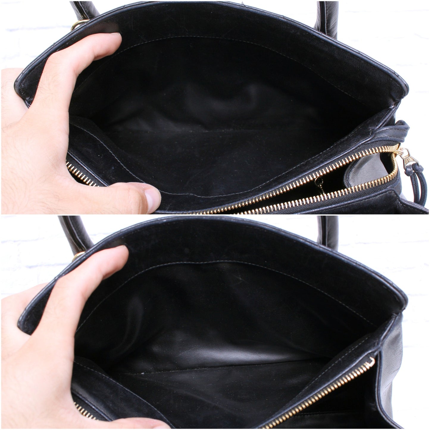 Chanel V Stitch 2 Way Handbag Black Lambskin Leather Shoulder Purse A4935