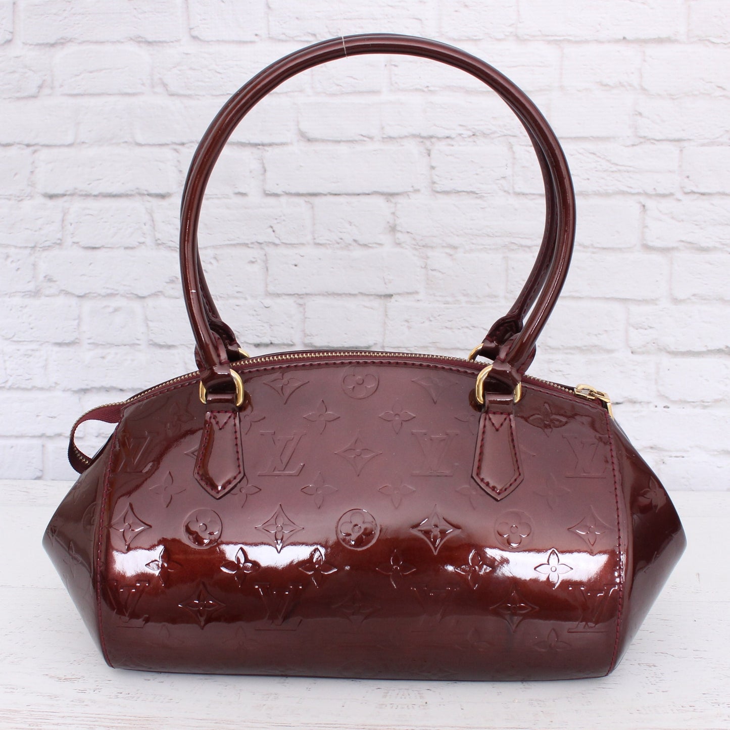 Louis Vuitton Sherwood PM Purple Vernis Satchel Shoulder Tote Purse A3577