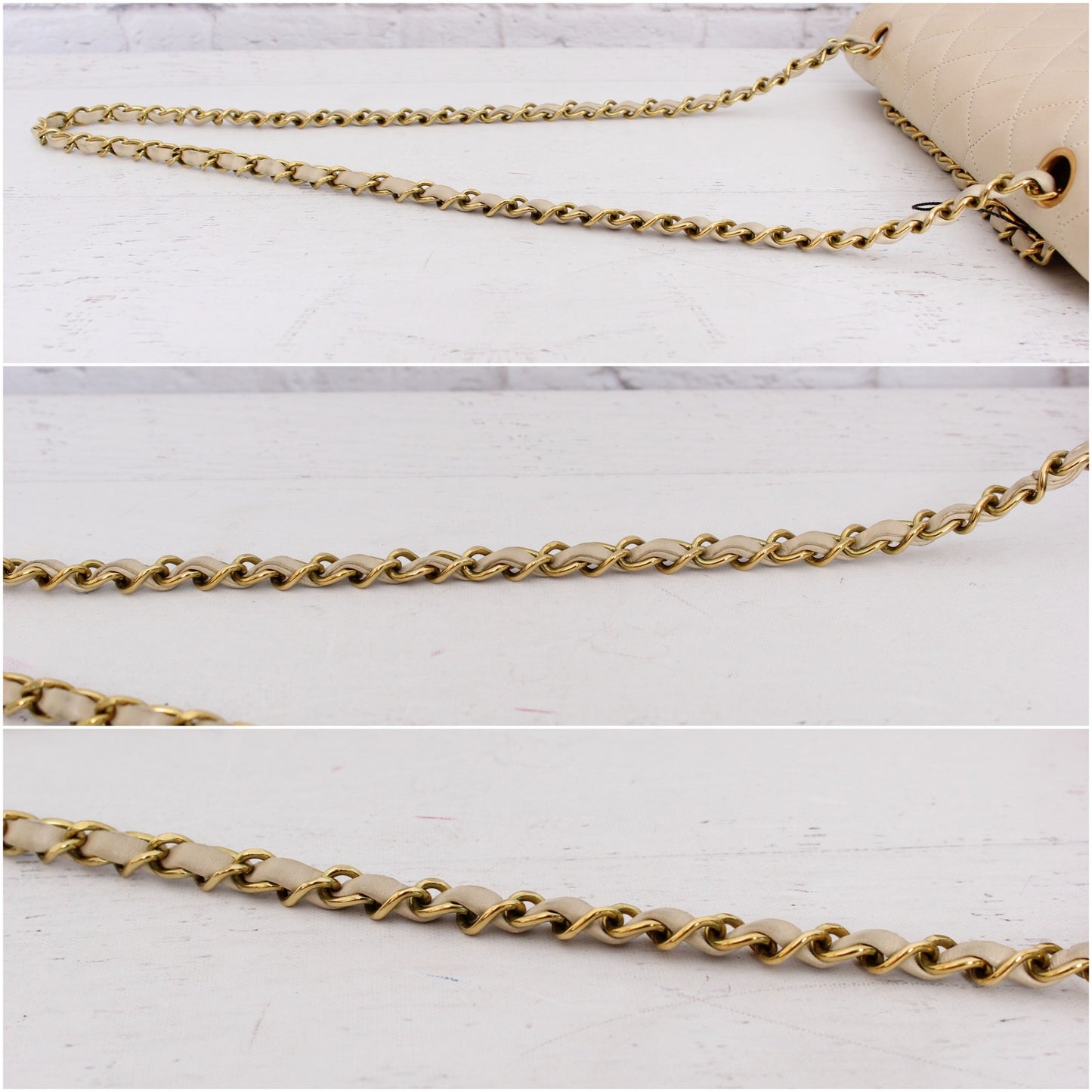 Chanel Classic Double Flap Cream Lambskin Leather Shoulder Handbag Purse A5109