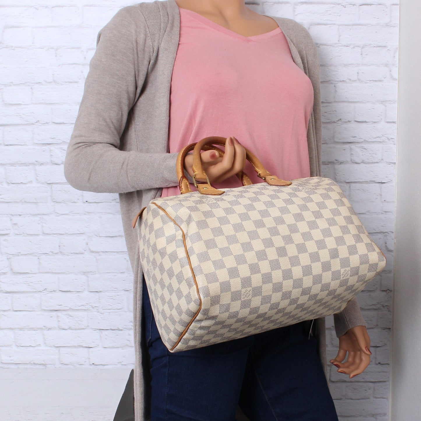 Louis Vuitton Speedy 30 Damier Azur Satchel White Tote Boston Leather