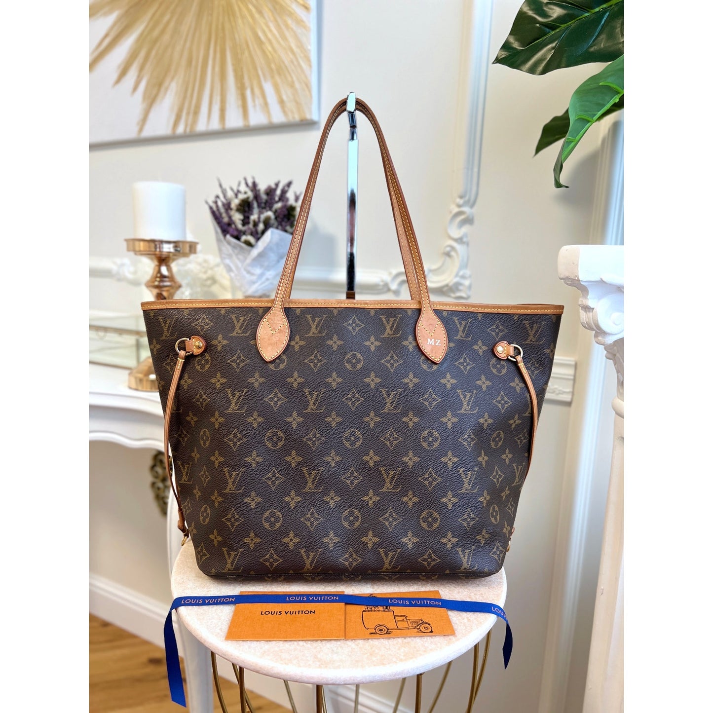 Louis Vuitton Neverfull MM Monogram Leather Tote Shoulder Purse Brown