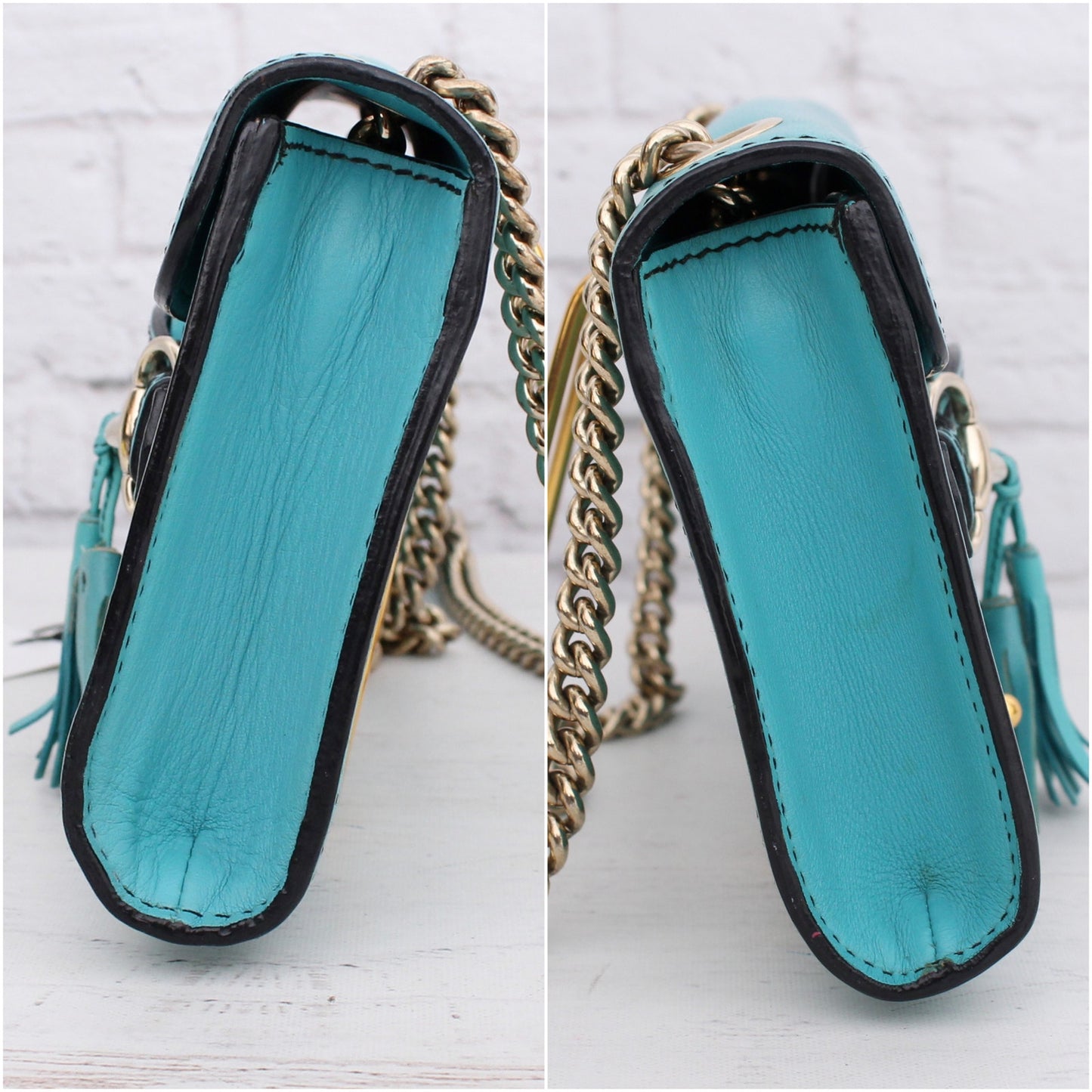 Gucci Emily Turquoise Calfskin Leather Crossbody and Shoulder Purse A4979