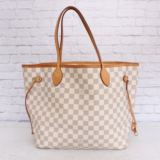 Louis Vuitton Neverfull MM Damier Azur Tote Shoulder Purse White Handbag A5147