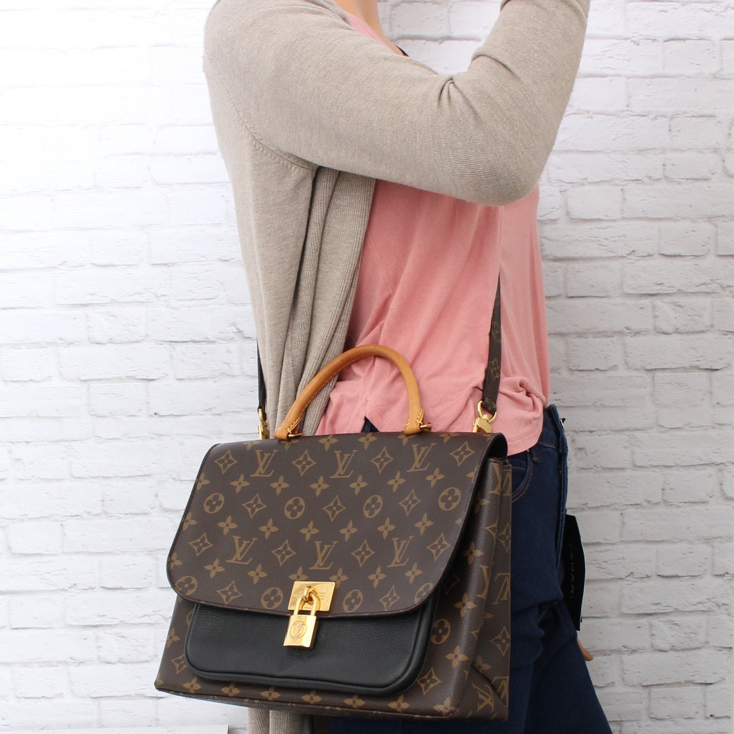 Louis Vuitton Marignan Monogram Leather Crossbody & Satchel Black Purse