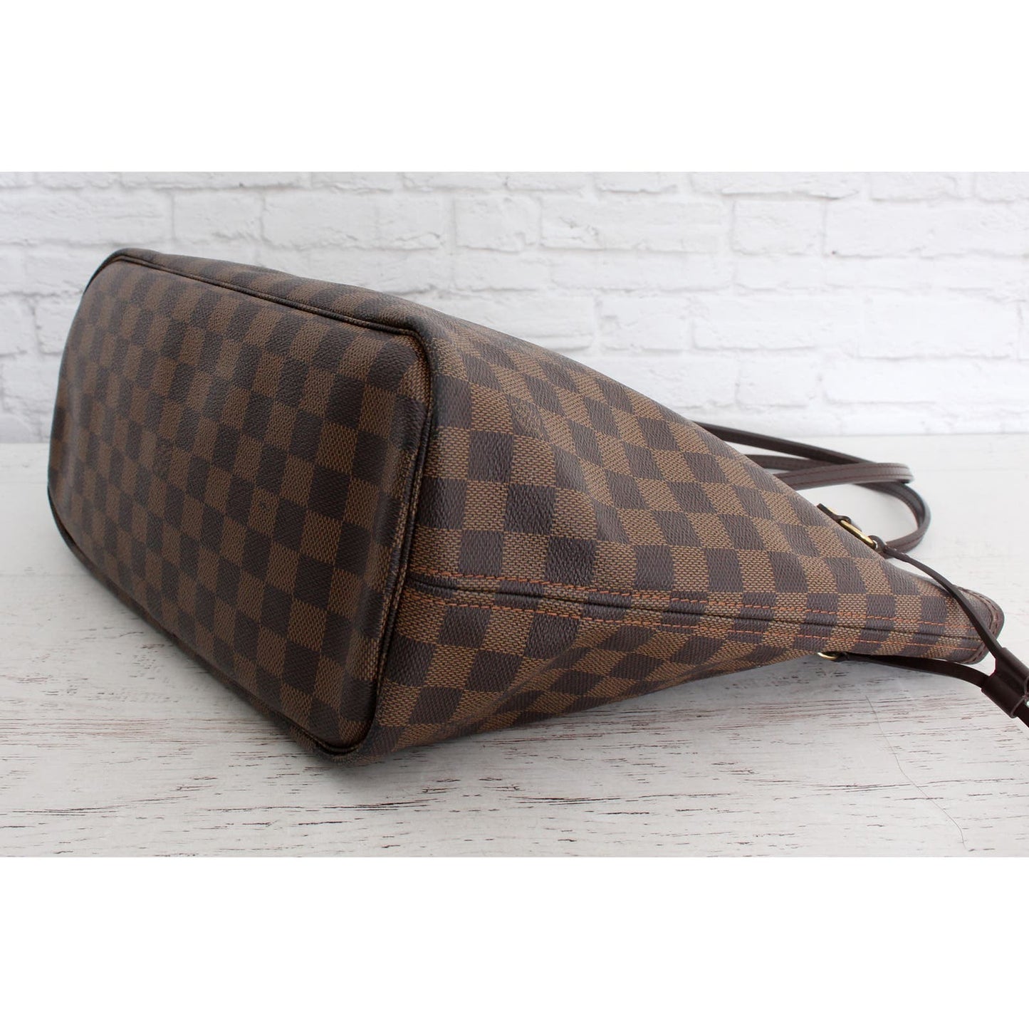 Louis Vuitton Neverfull MM Damier Ebene Tote Cherry Leather Shoulder