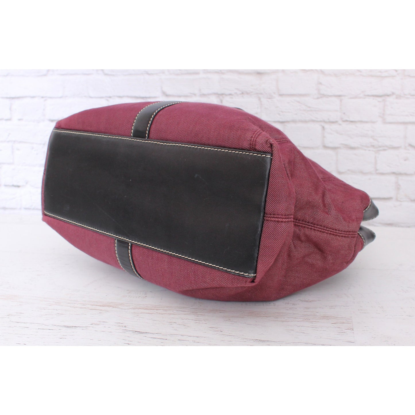 Chanel Tote Burgundy Denim Shoulder Bag Handbag Purse A4733
