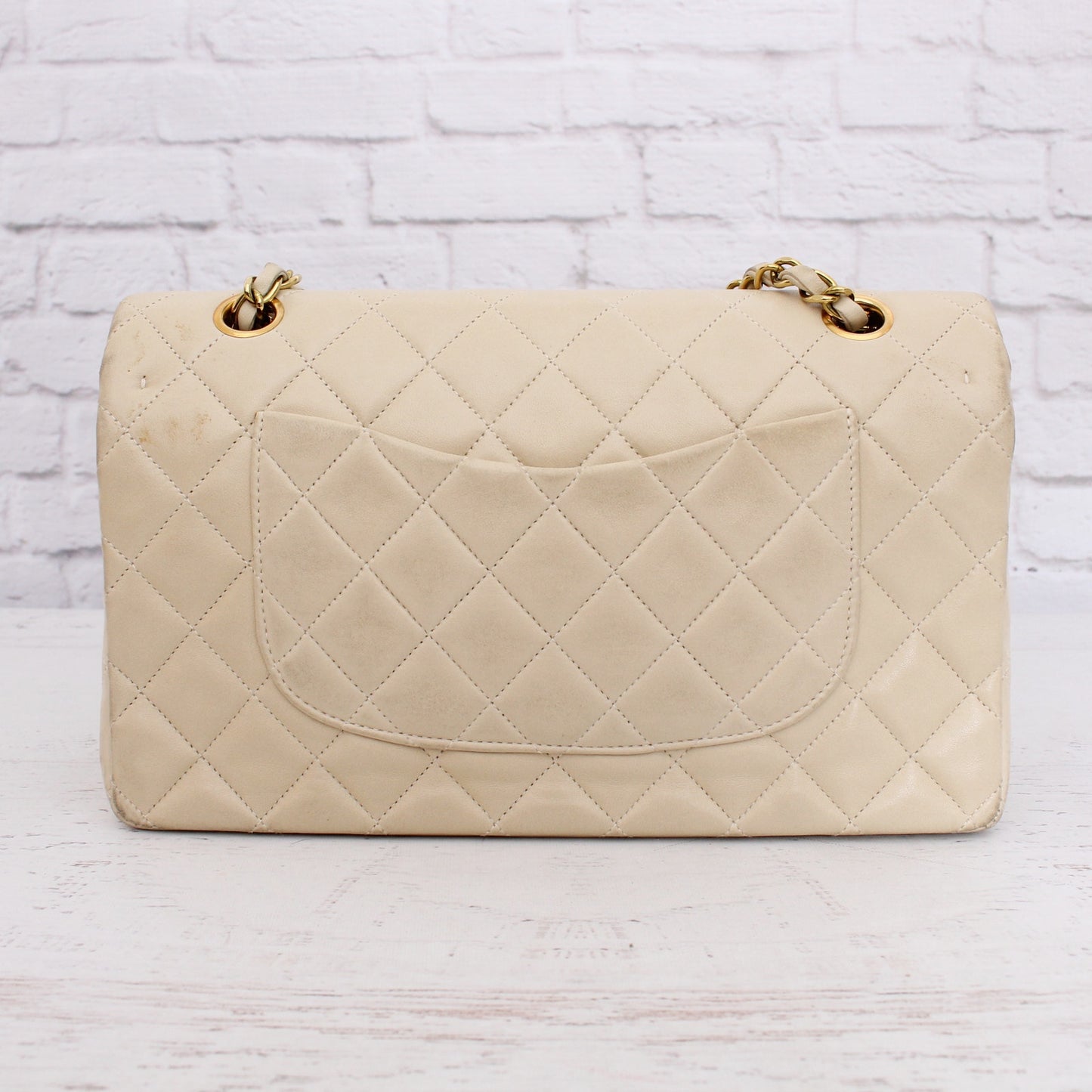 Chanel Classic Double Flap Cream Lambskin Leather Shoulder Handbag Purse A5109