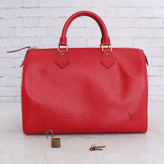 Louis Vuitton Speedy 30 Red Epi Satchel