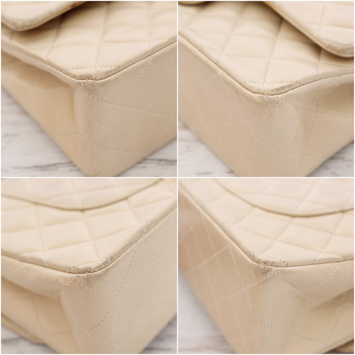 Chanel Classic Double Flap Cream Lambskin Leather Shoulder Handbag Purse A5109