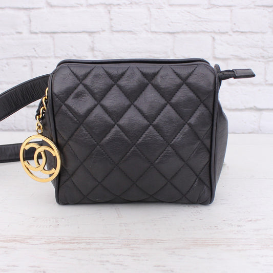 Chanel Mini Waist Clutch Black Lambskin Leather Purse A4847