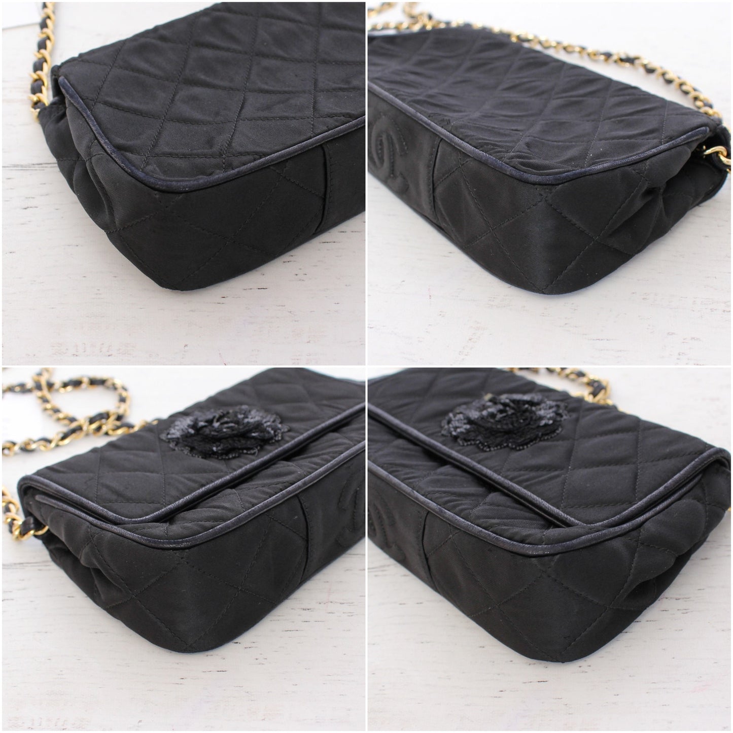 Chanel Single Flap Black Sating Nylon Shoulder Bag Purse Handbag A4838