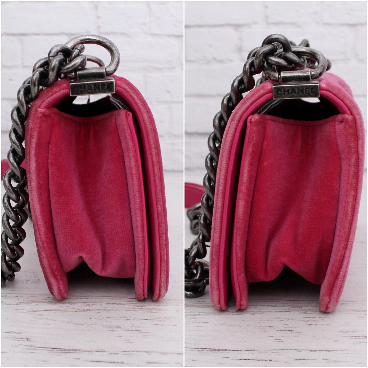 Chanel Boy Bag Pink Velour Crossbody and Shoulder Bag Purse Handbag A5365