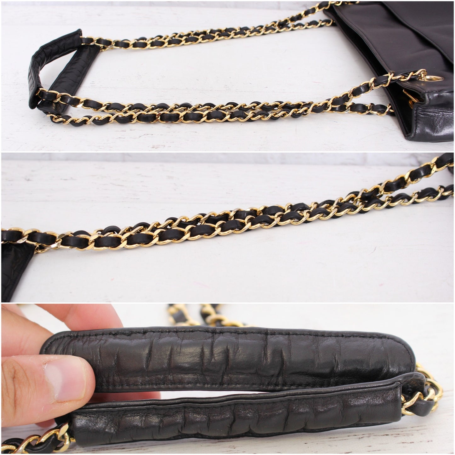 Chanel Quilted Black Lambskin Chain Tote Leather Shoulder Handbag Purse A5086