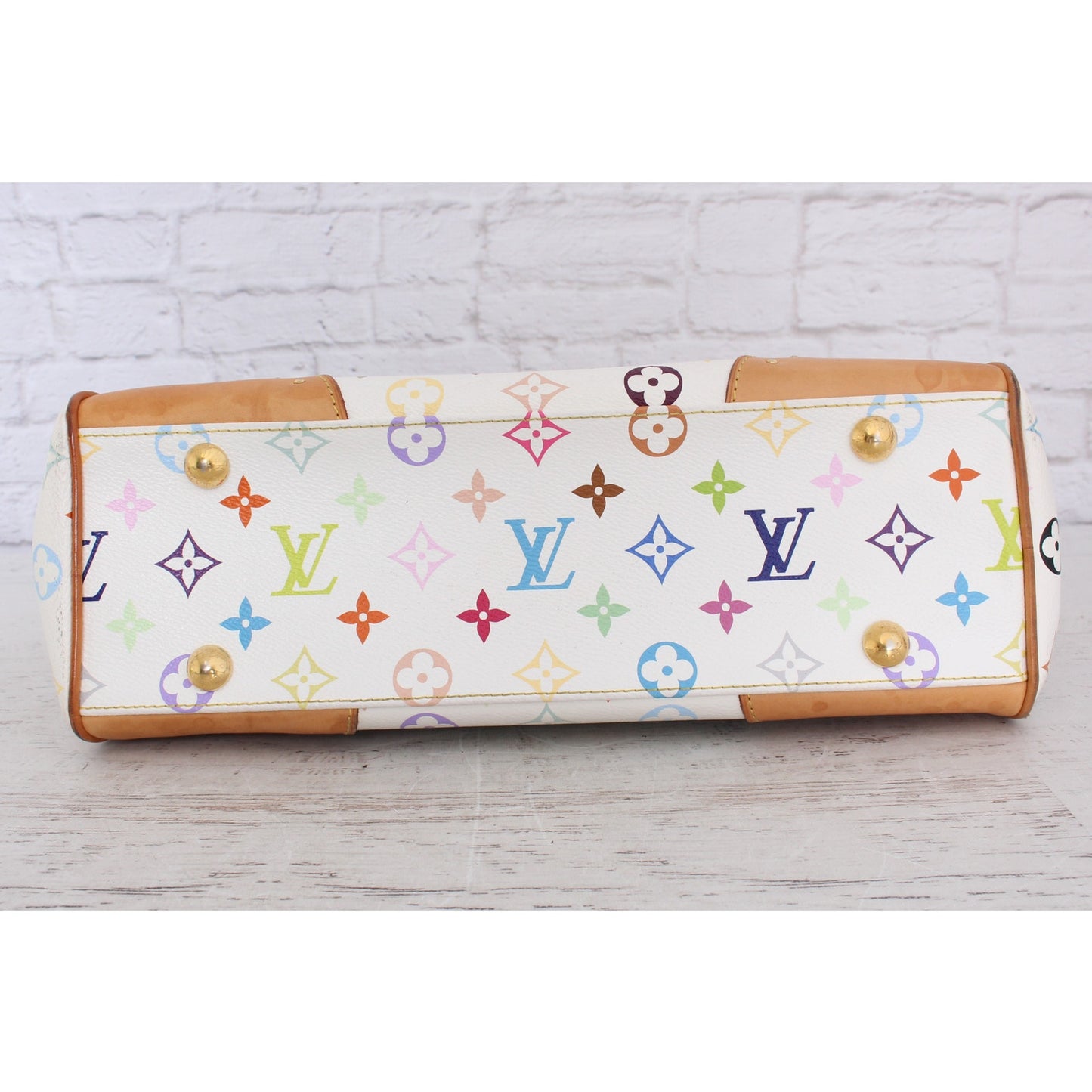 Louis Vuitton Beverly MM White Multicolor Shoulder Tote Leather Purse