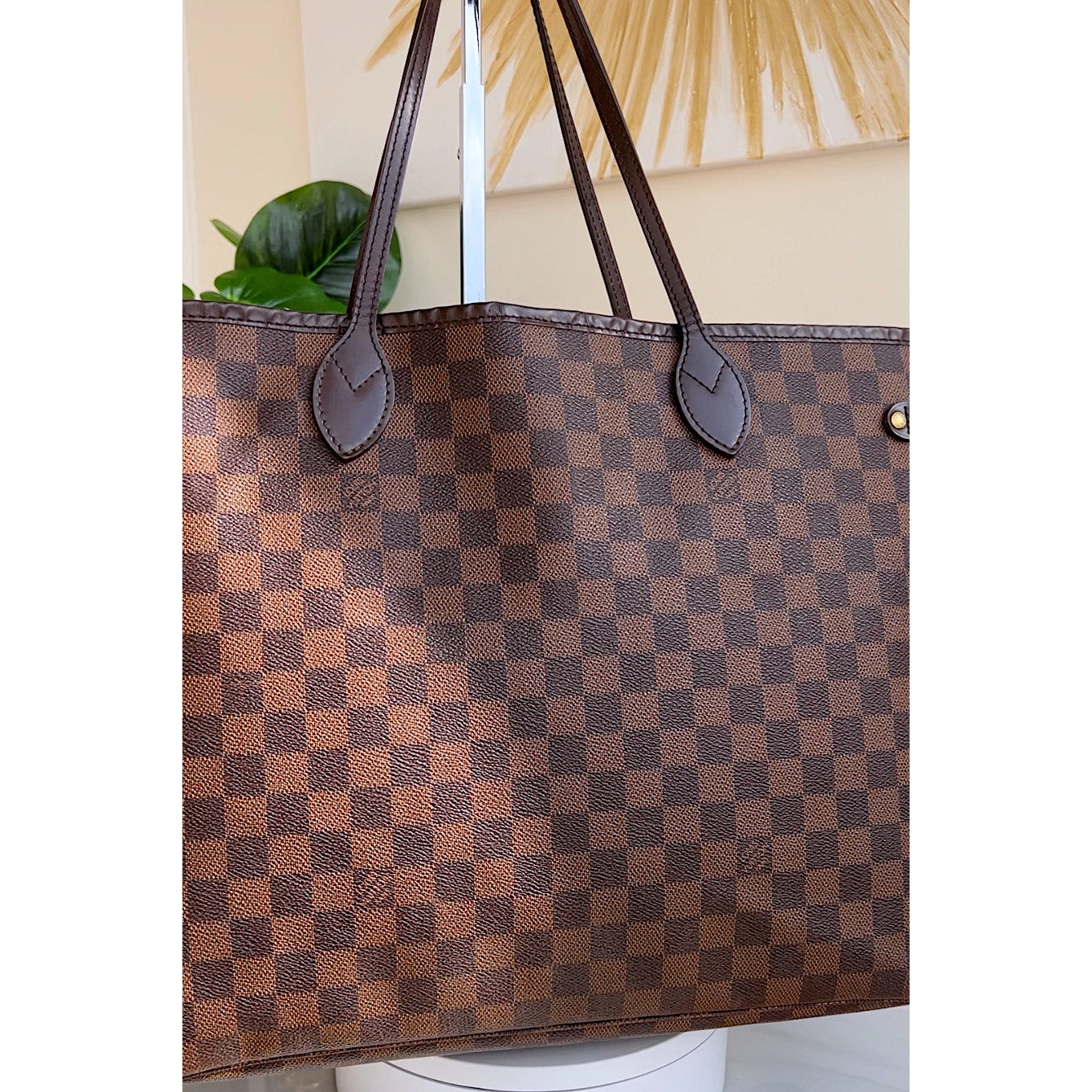 Louis Vuitton Neverfull GM Damier Ebene Large Tote Shoulder Red Purse