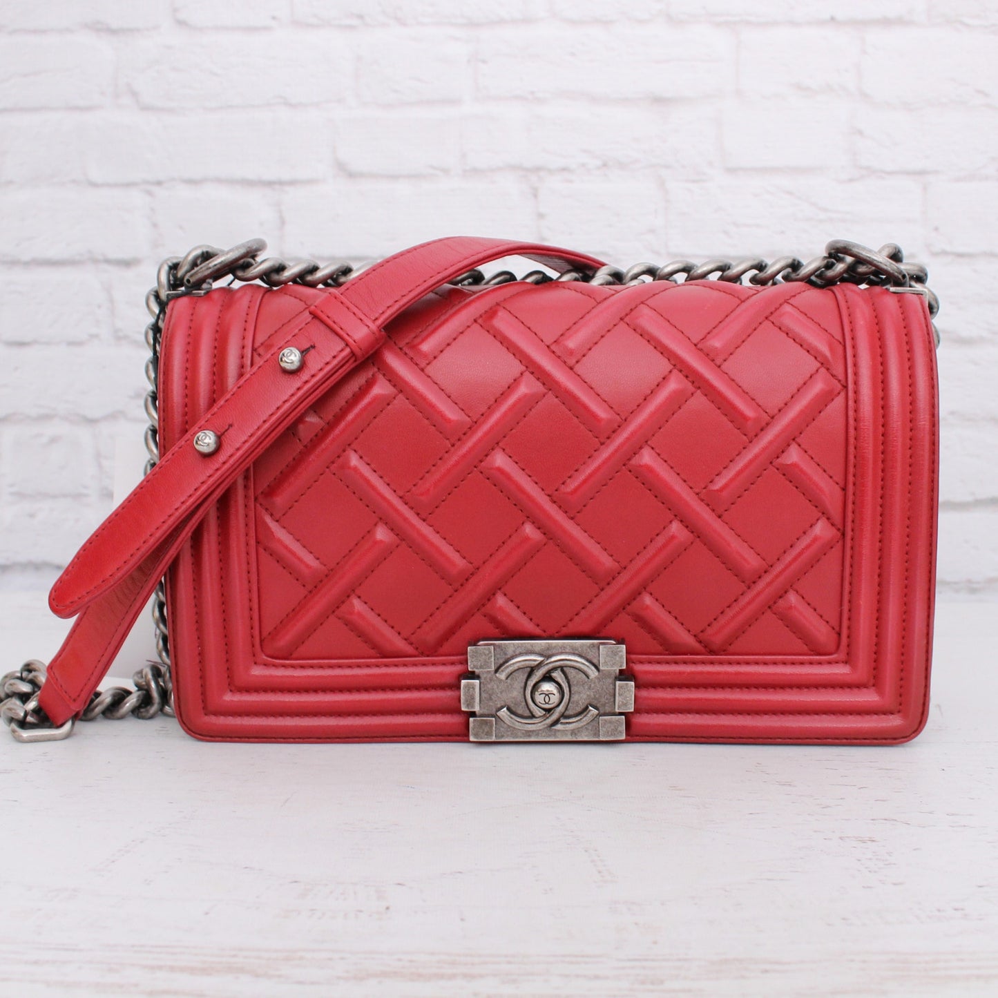 Chanel Boy Bag Limited Edition Chateau Celtic Red Calfskin Crossbody Bag A5090
