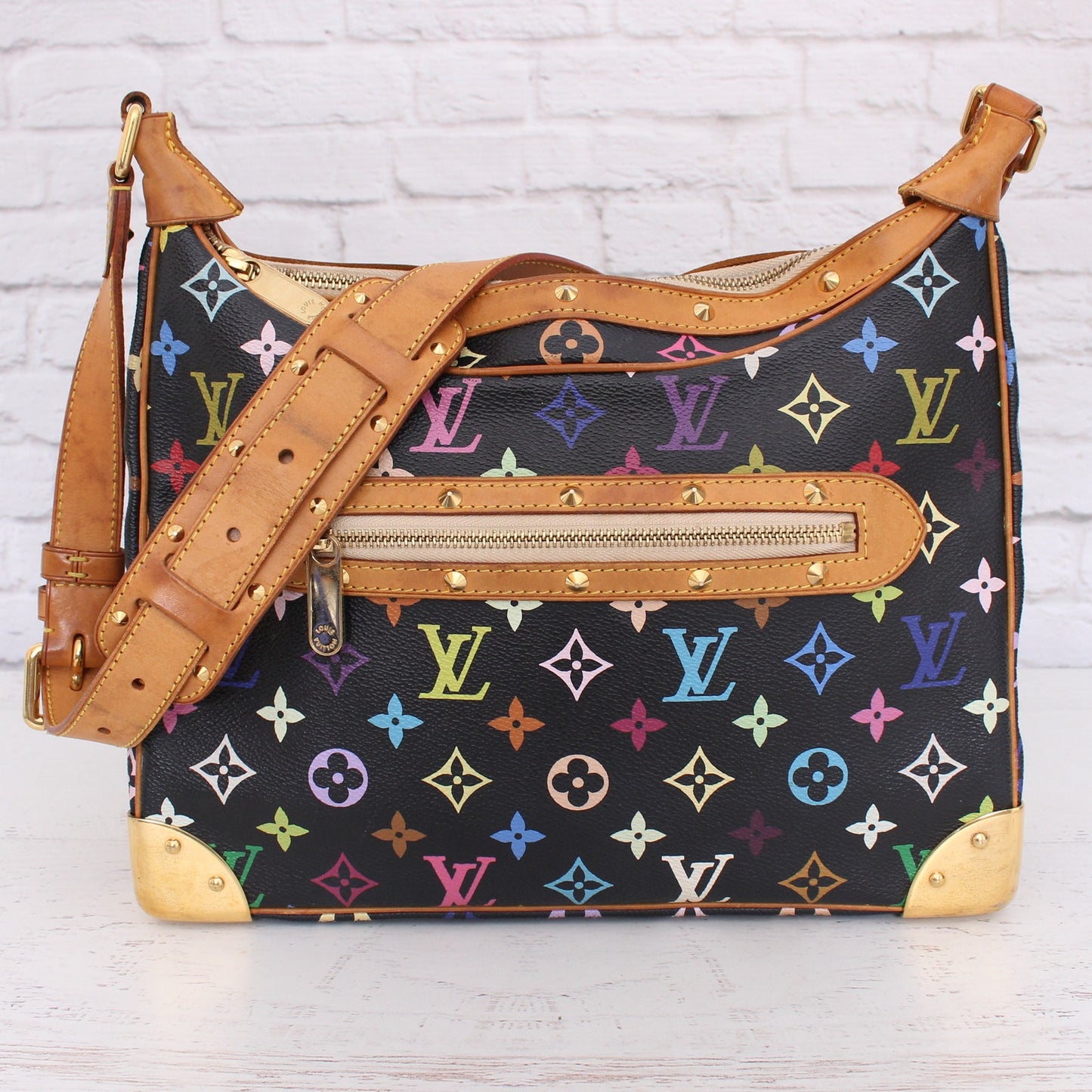 Louis Vuitton Boulogne 30 Black Multicolor Leather Tote Shoulder Handbag A4198
