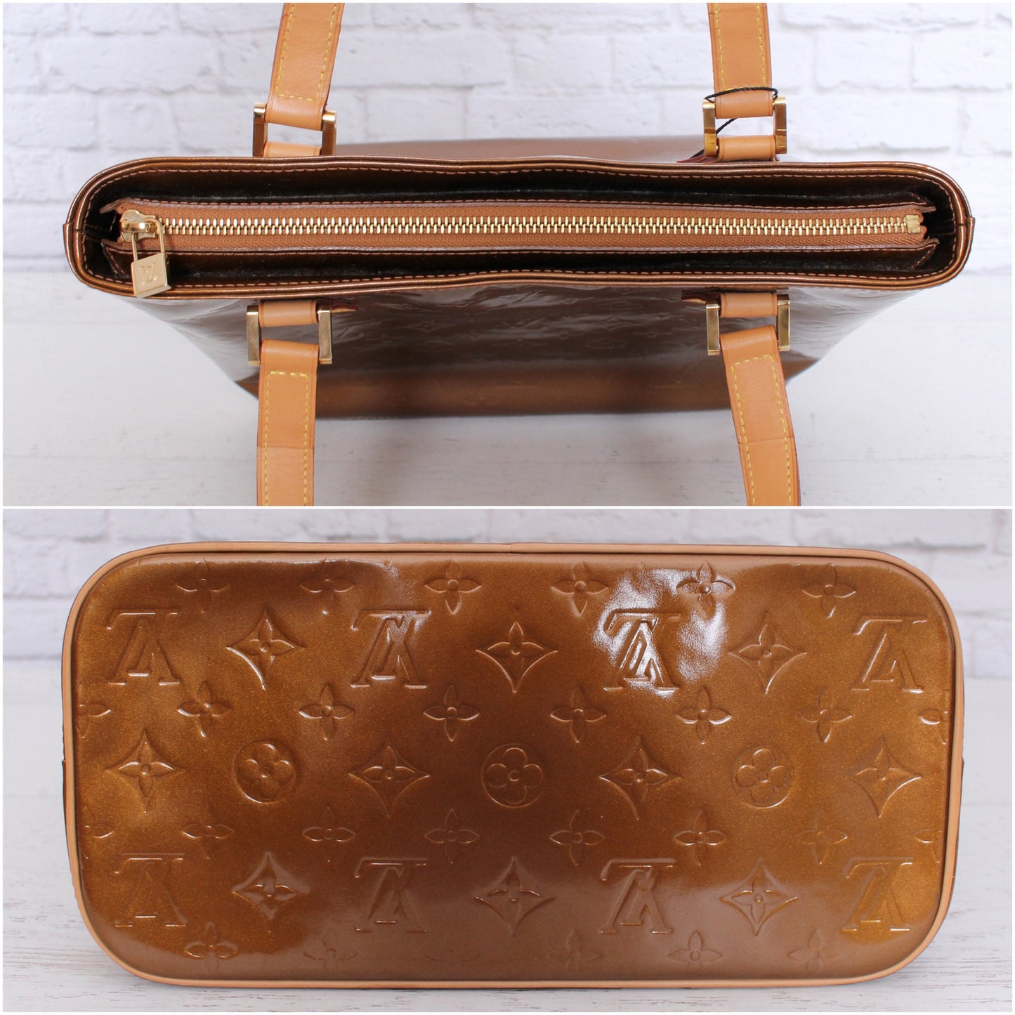 Louis Vuitton Houston Caramel Vernis Satchel Shoulder Handbag Purse Tote A5121