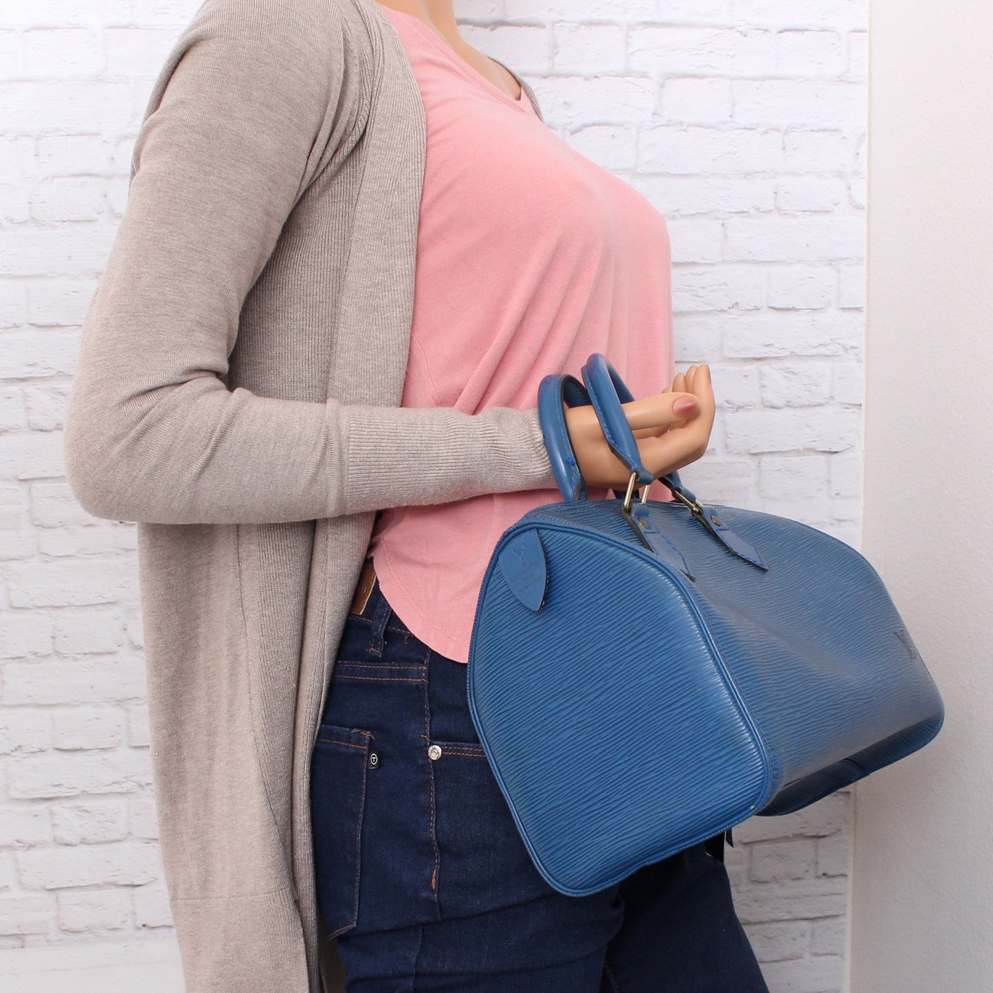 Louis Vuitton Speedy 25 Blue Epi Leather Satchel Purse Handbag Tote Purse A4917