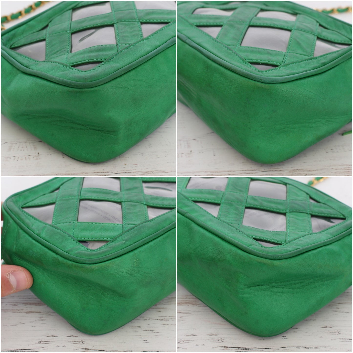 Chanel Vintage PVC Shoulder Bag Green Lambskin Leather Purse A2999