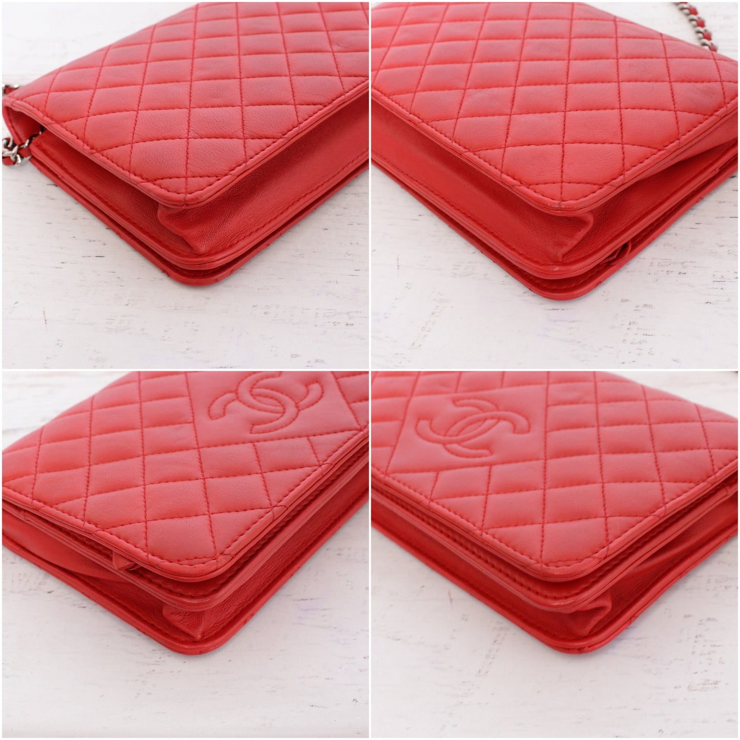 Chanel CC Full Flap Wallet on Chain Red Lambskin Leather Shoulder Handbag A4714