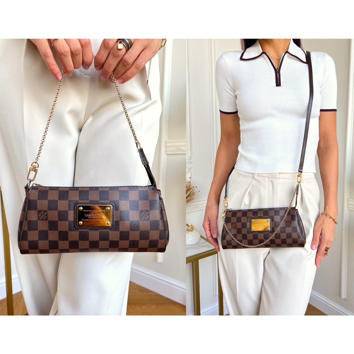 Authentic Louis Vuitton Eva Damier Ebene Clutch Crossbody Bag AA0163 B0791