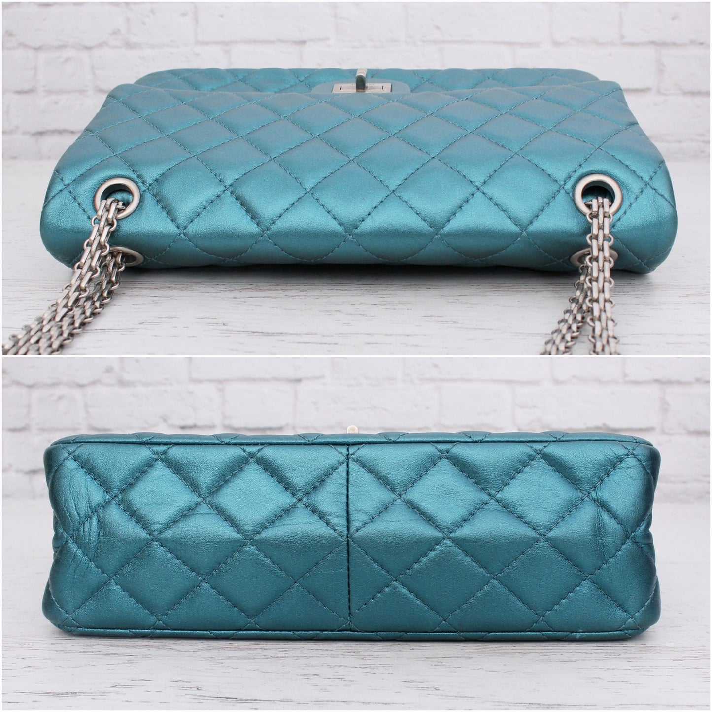 Chanel Classic Double Flap Reissue Metallic Teal Green Leather Crossbody A4713