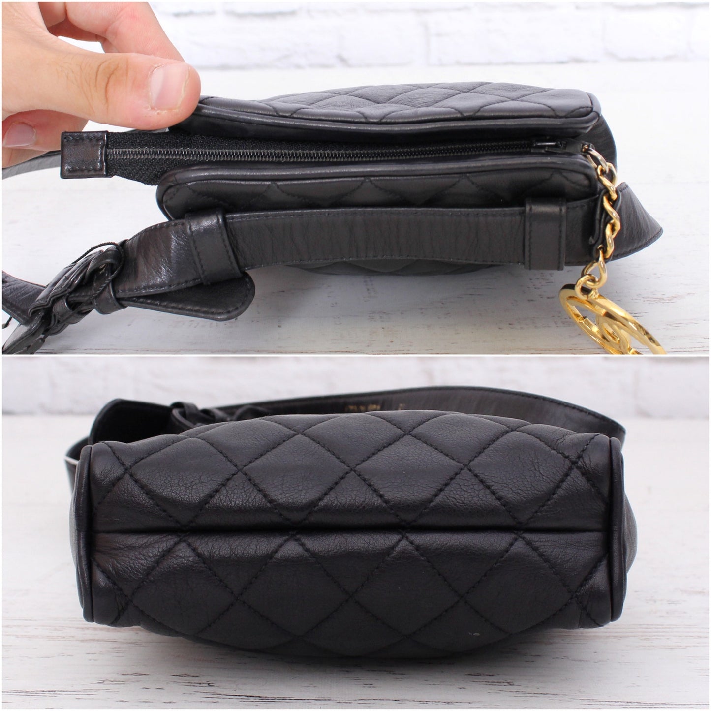 Chanel Mini Waist Clutch Black Lambskin Leather Purse A4847