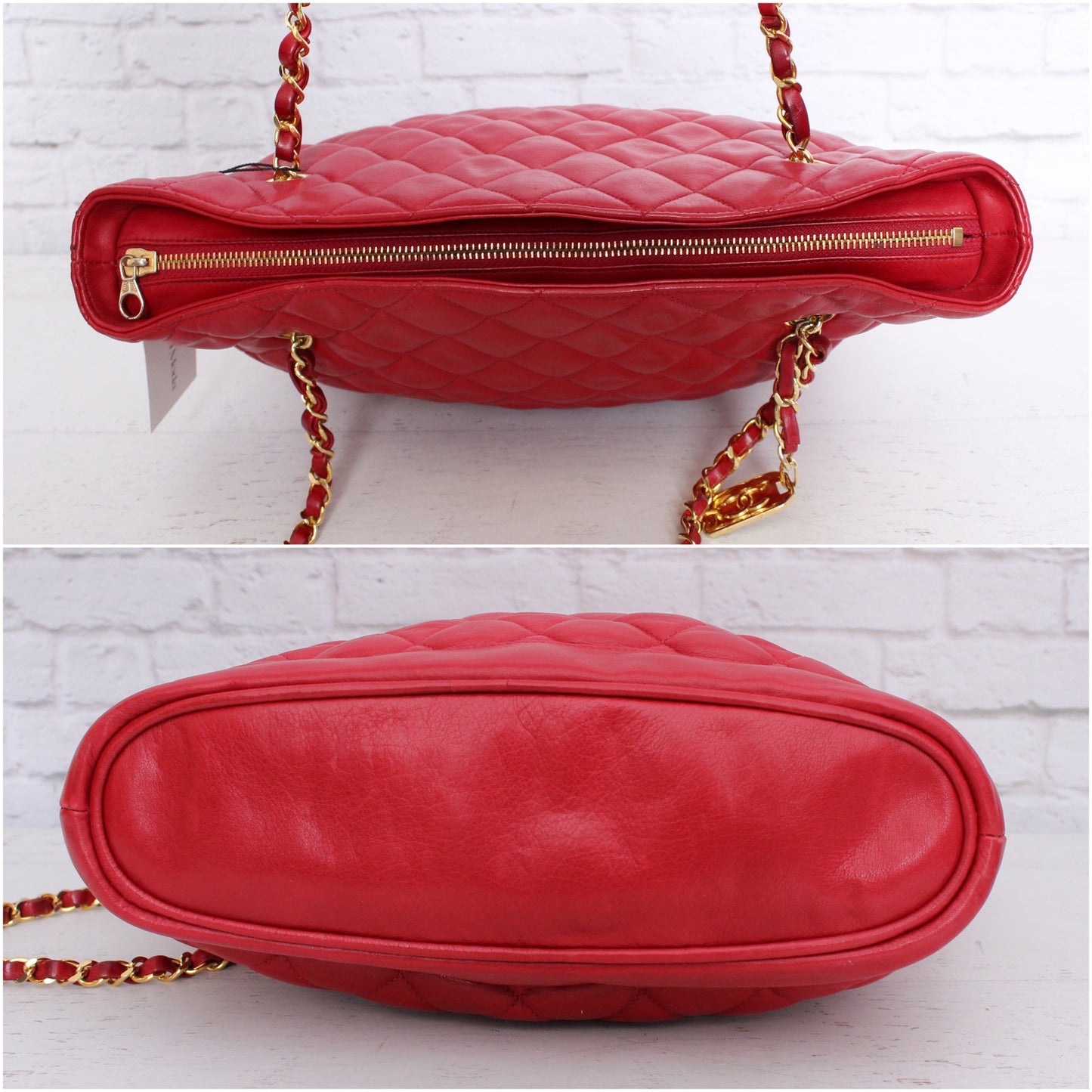 Chanel Chain Tote Red Lambskin Leather Shoulder Bag Handbag Purse A4604