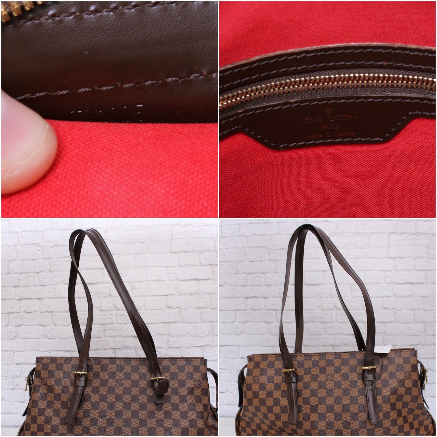 Louis Vuitton Chelsea Damier Ebene Shoulder Tote Purse Brown Large A4990