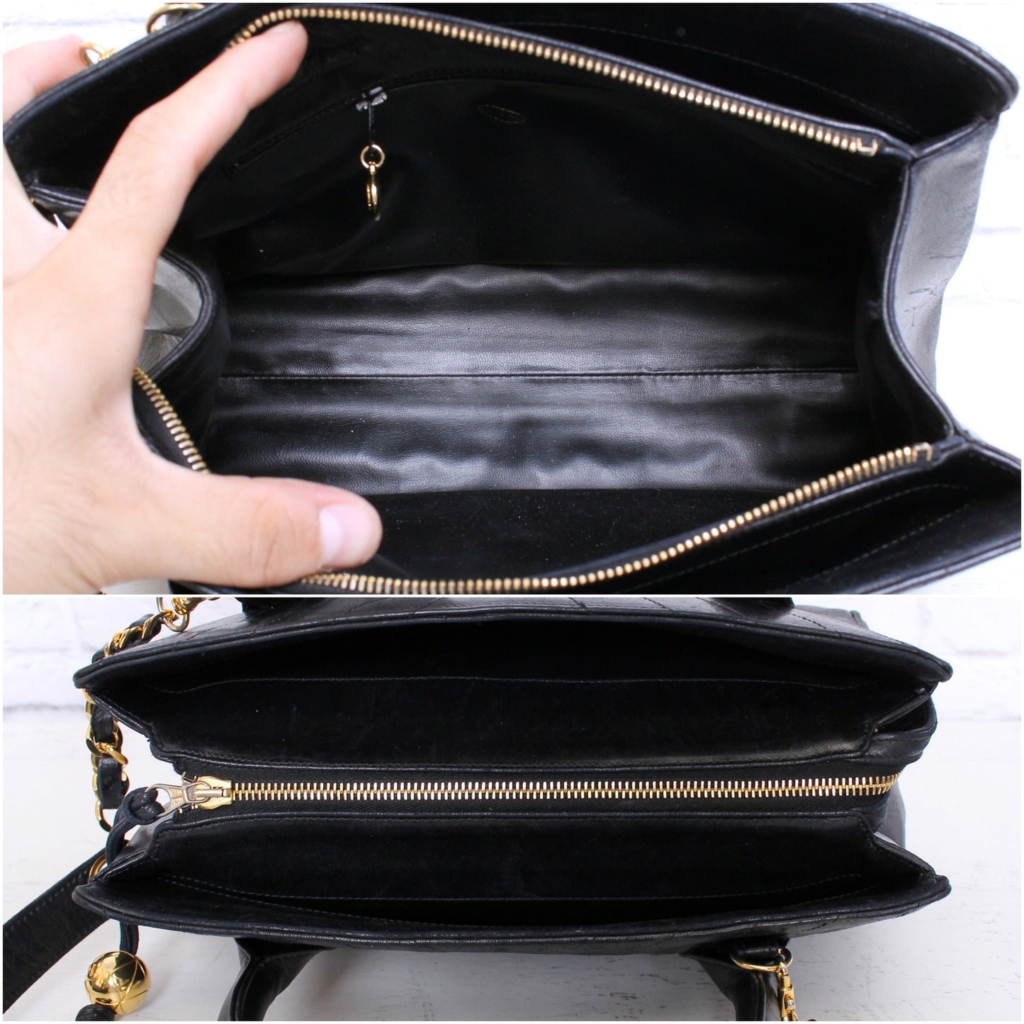 Chanel V Stitch 2 Way Handbag Black Lambskin Leather Shoulder Purse A4935