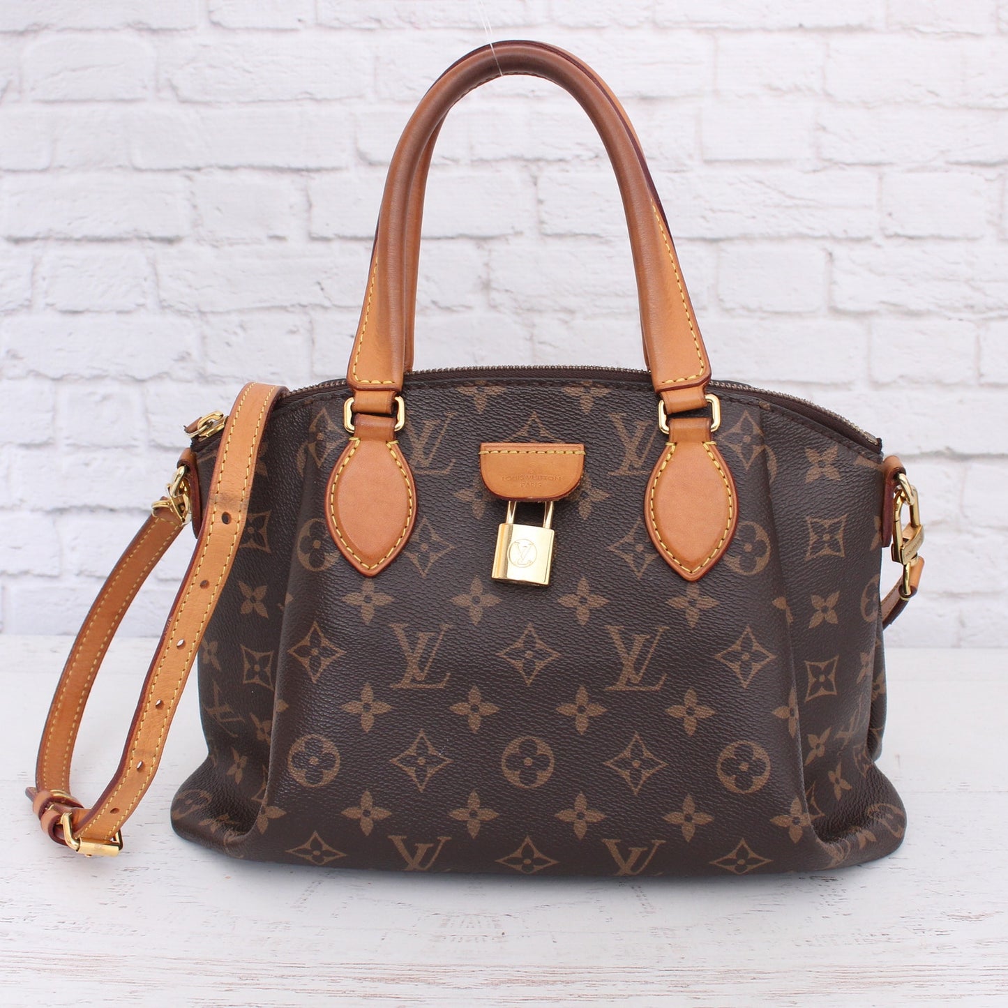Louis Vuitton Rivoli PM Crossbody Monogram Canvas Satchel Brown Handbag A3573