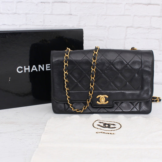 Chanel Diana Black Lambskin Purse Crossbody Shoulder Bag