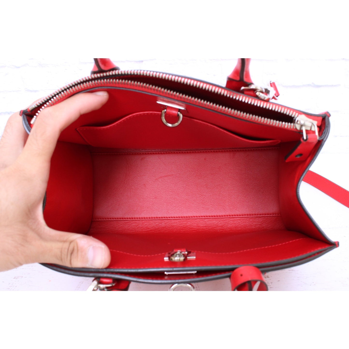 Louis Vuitton City Steamer PM Red Calfskin Leather Satchel Shoulder A3392