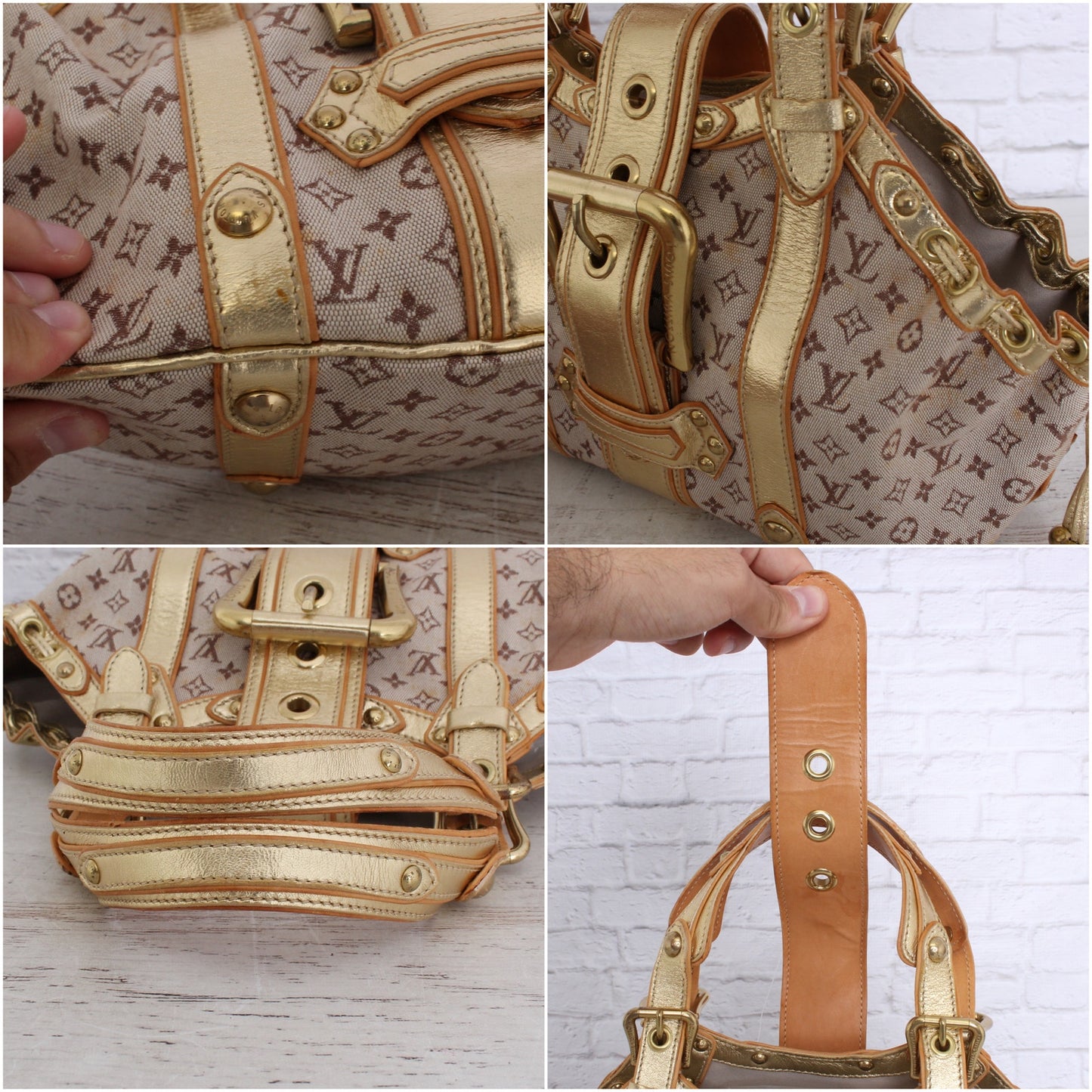 Louis Vuitton Theda Gold Khaki Mini Lin Satchel