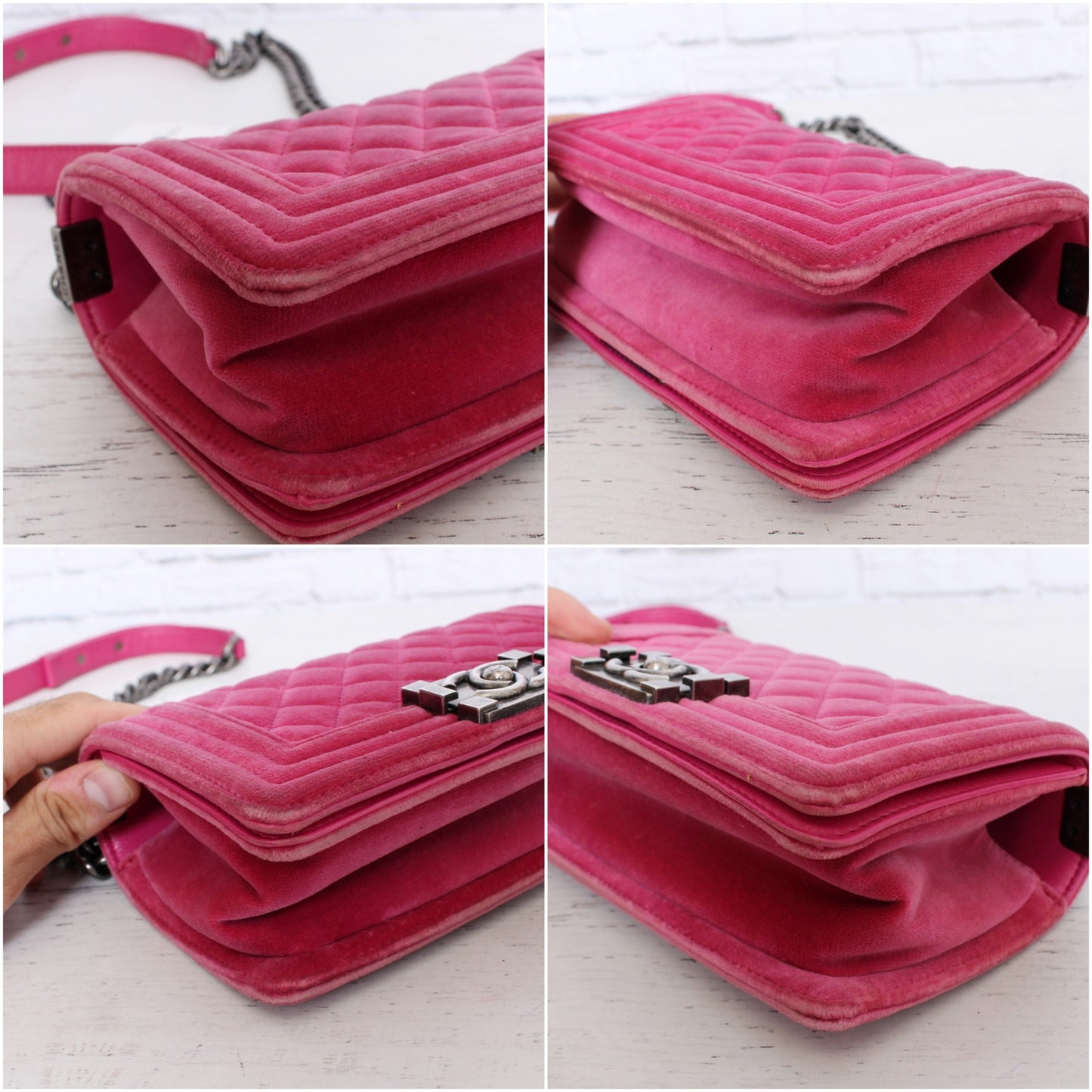 Chanel Boy Bag Pink Velour Crossbody and Shoulder Bag Purse Handbag A5365