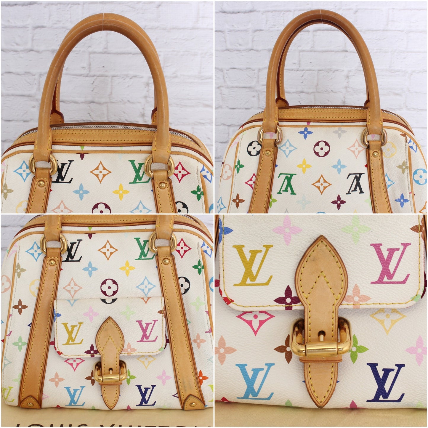 Louis Vuitton Priscilla White Multicolor Satchel Bag Tote Leather Purse