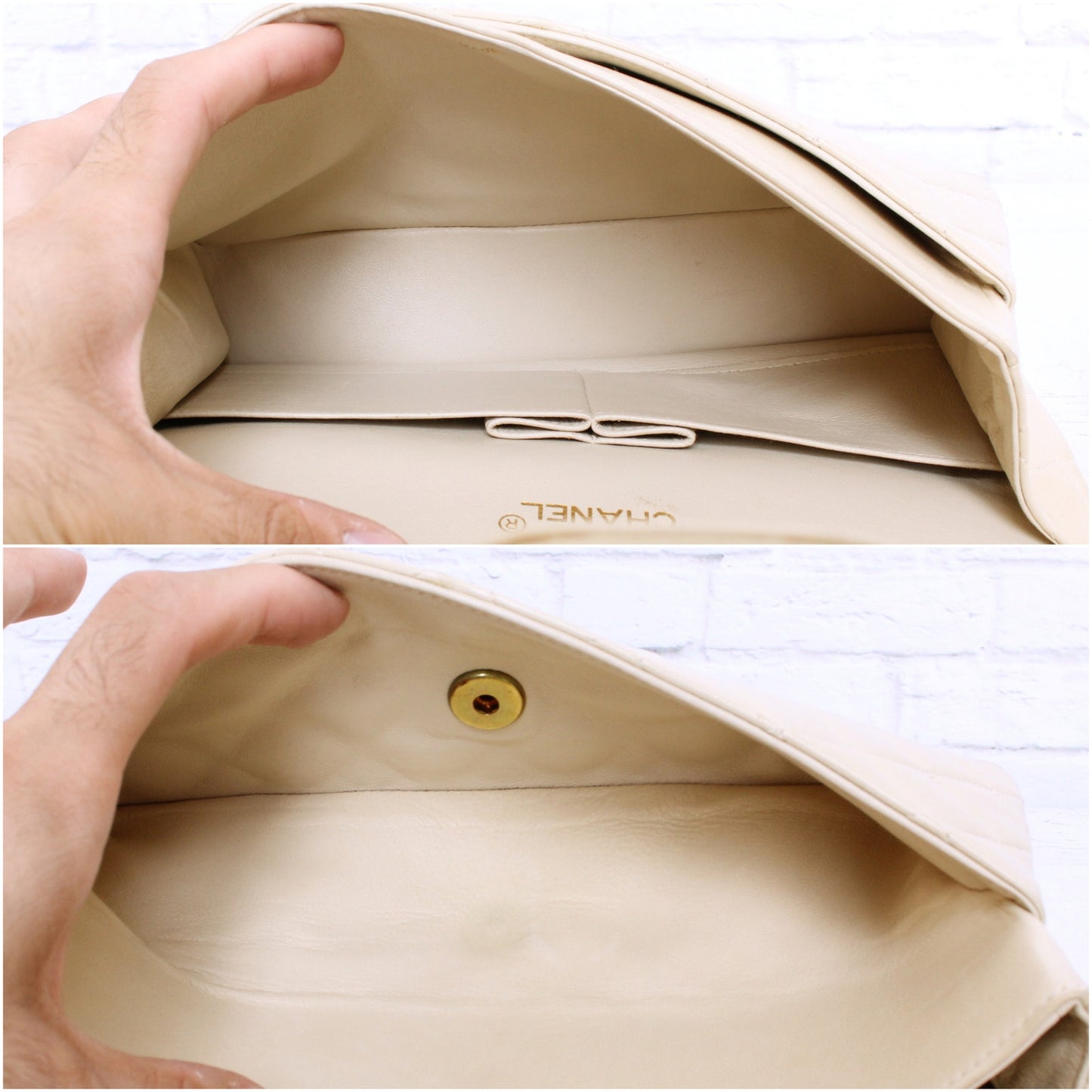 Chanel Classic Double Flap Cream Lambskin Leather Shoulder Handbag Purse A5109