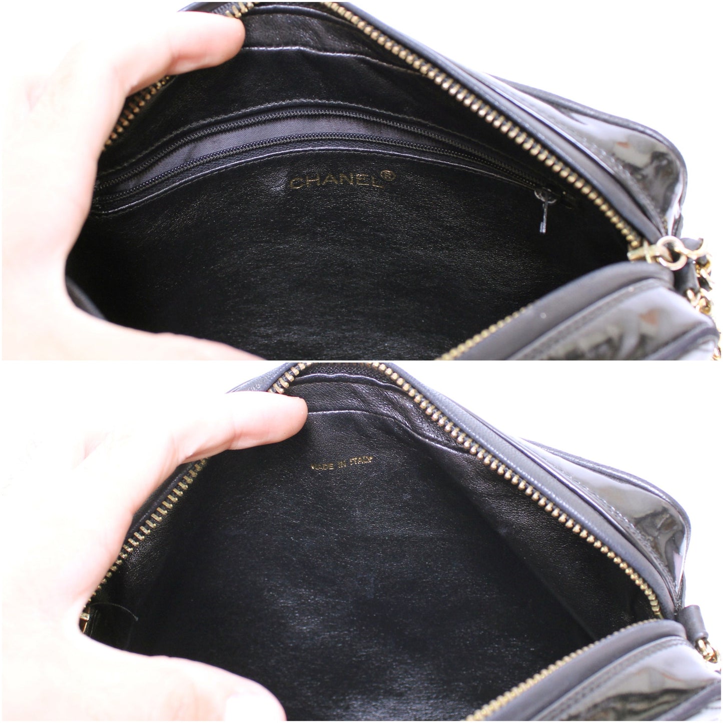 Chanel CC Black Patent Leather Camera Bag Shoulder Crossbody Purse A4959