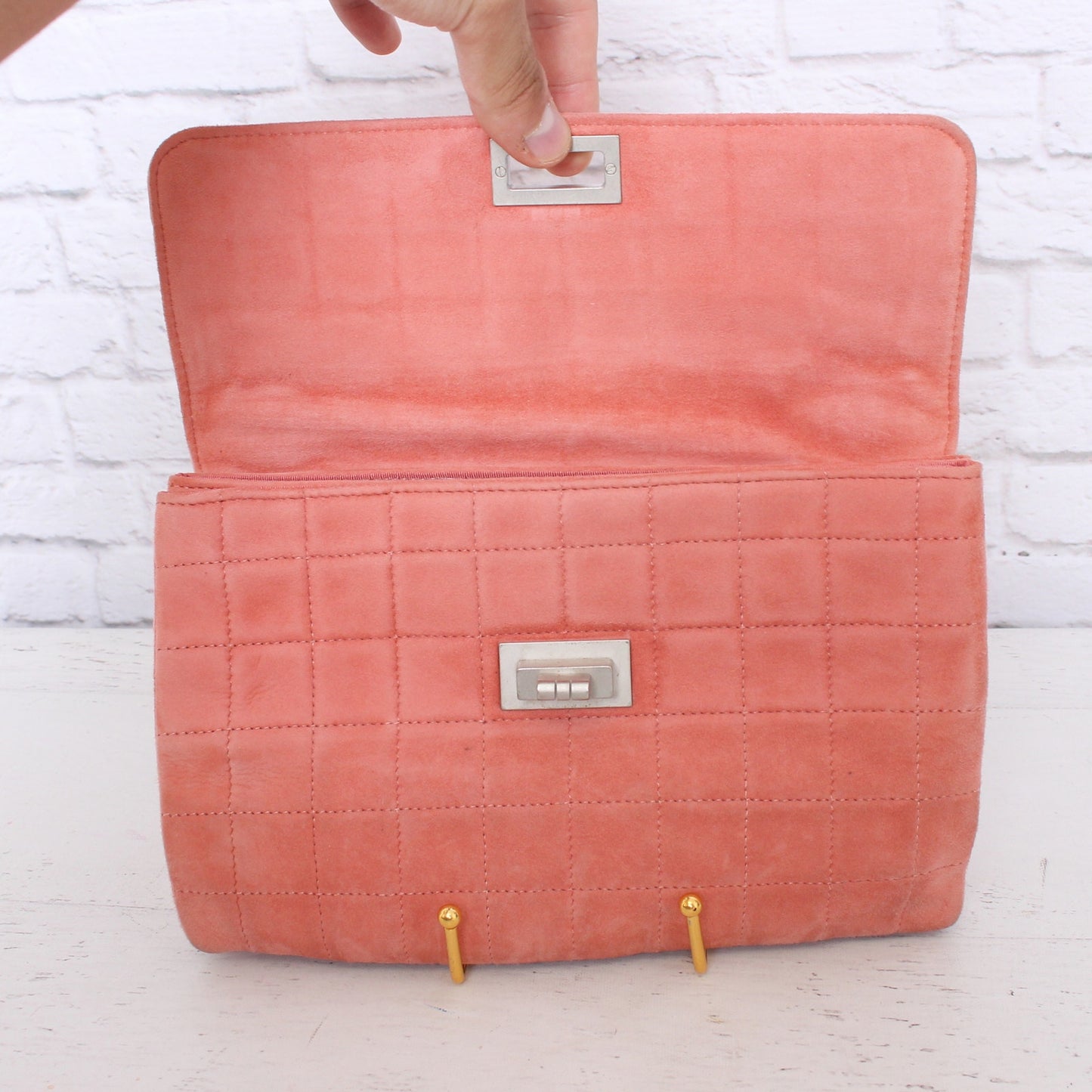 Chanel Chocolate Bar Reissue Flap Pink Suede Chain Shoulder Bag A3305