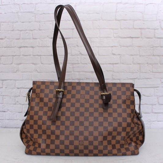 Louis Vuitton Chelsea Damier Ebene Shoulder Tote Purse Brown Large A4990