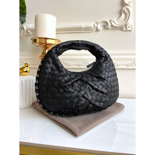 Bottega Veneta Nappa Intrecciato Pleated Mini Hobo Black Leather Satchel