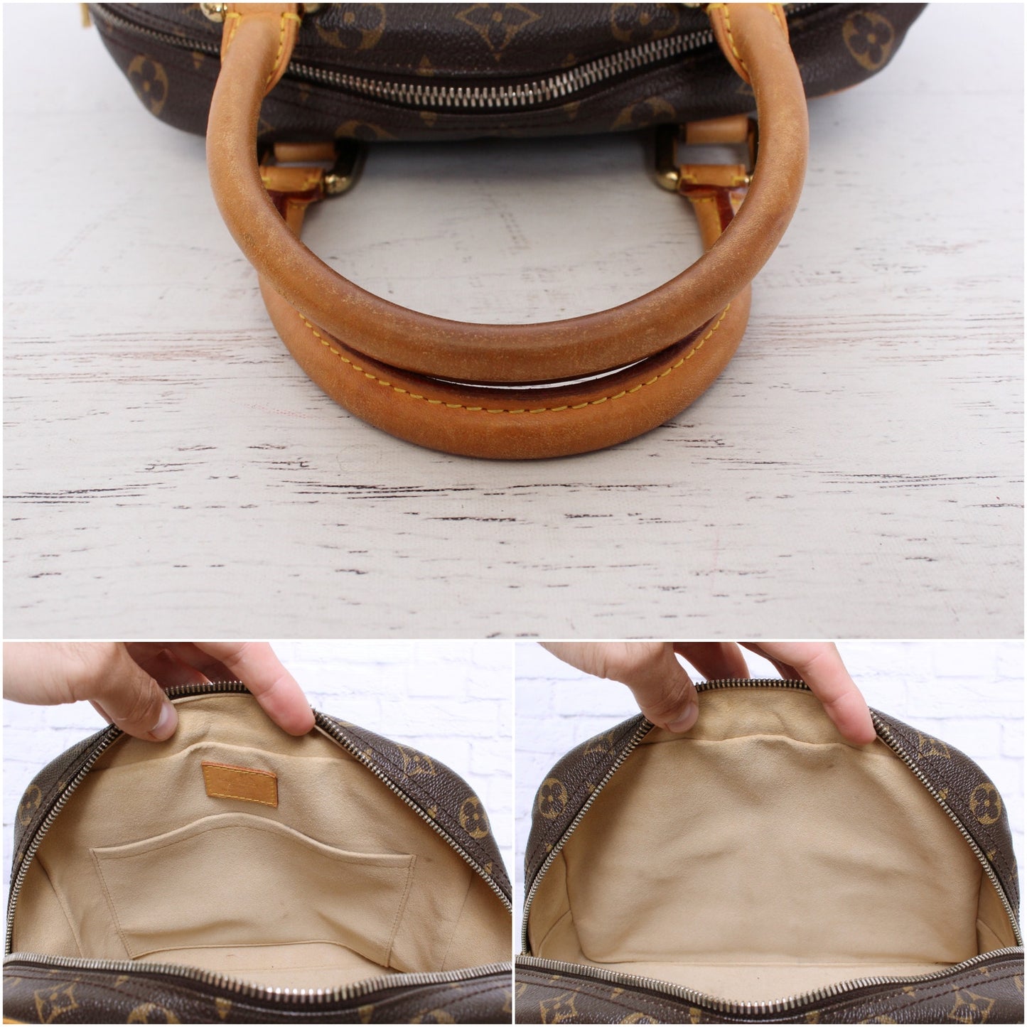 Louis Vuitton Manhattan PM Satchel Monogram Tote Handbag Brown Purse A5104