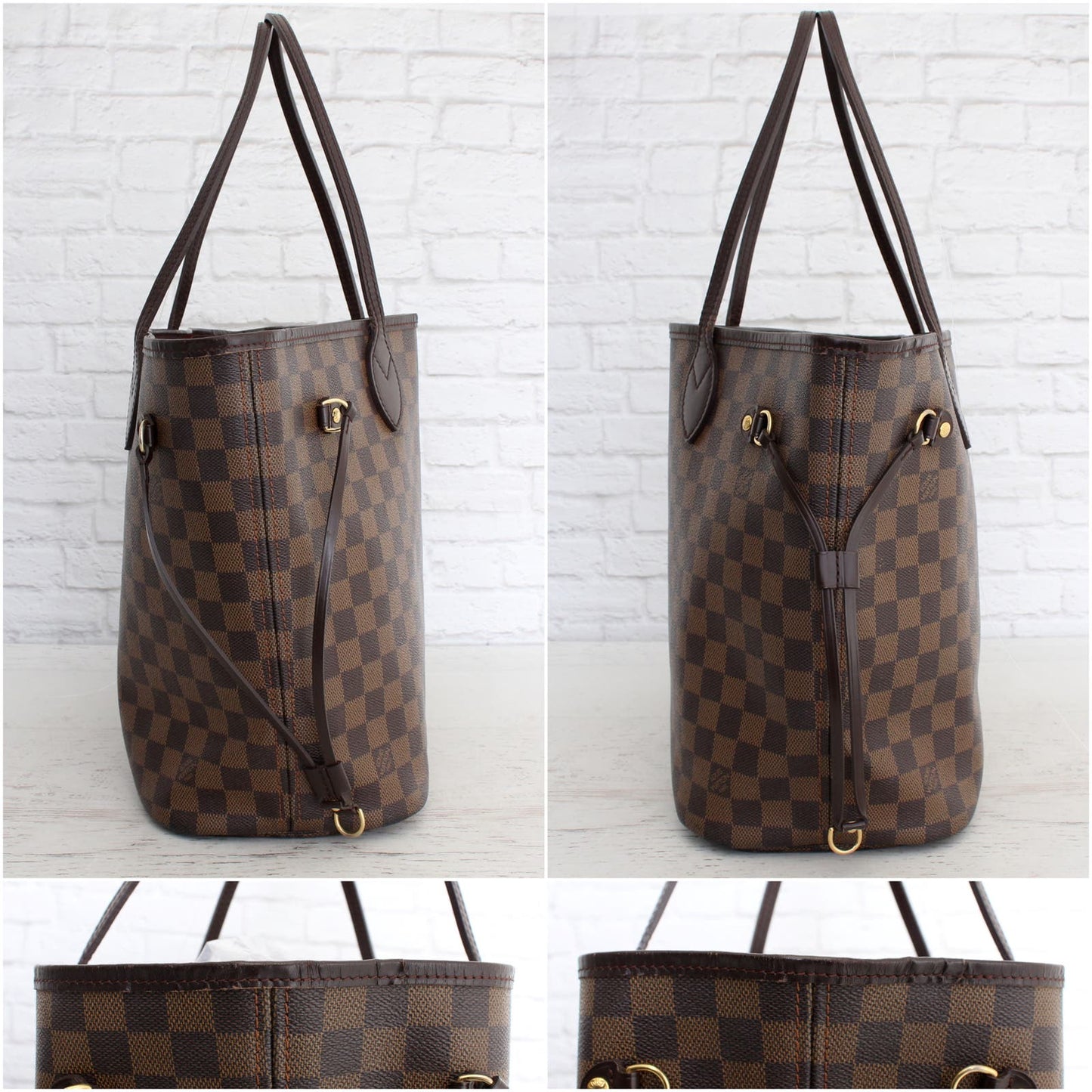 Louis Vuitton Neverfull MM Damier Ebene Tote Cherry Leather Shoulder