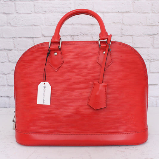 Louis Vuitton Alma PM Red Epi Satchel Leather Handbag Purse A2750