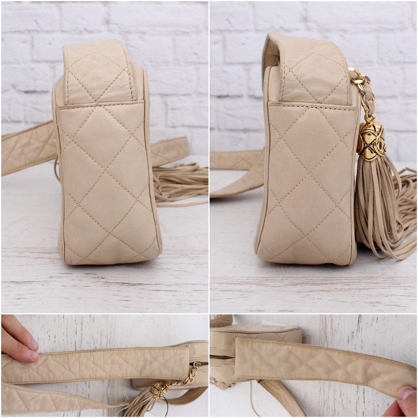 Chanel CC Cream Quilted Lambskin Leather Camera Bag Shoulder A5536Crossbody